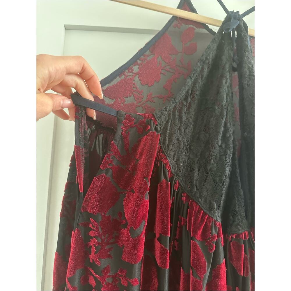 Free People Y2K Red Velvet Sheer Babydoll Dress - Picture 7 of 9